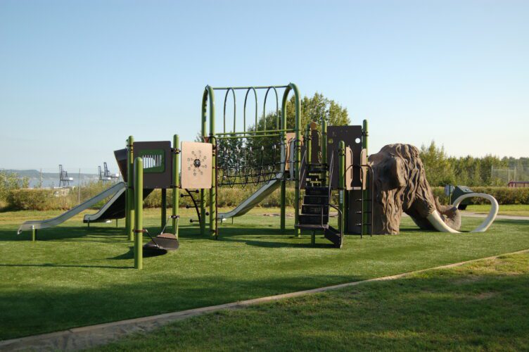 playground equipment shaped like a wooly mammoth