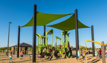 shade structures over Roadrunner park