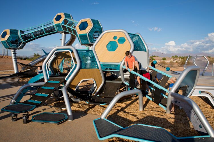 kids climbing on playground structures