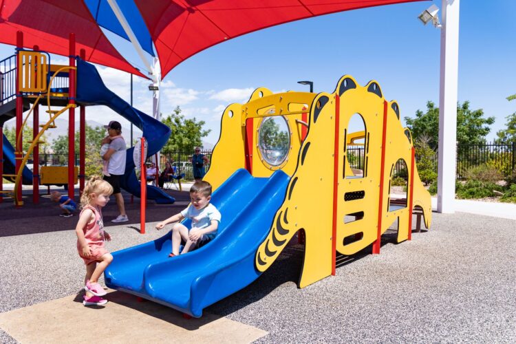 kids going down the slides