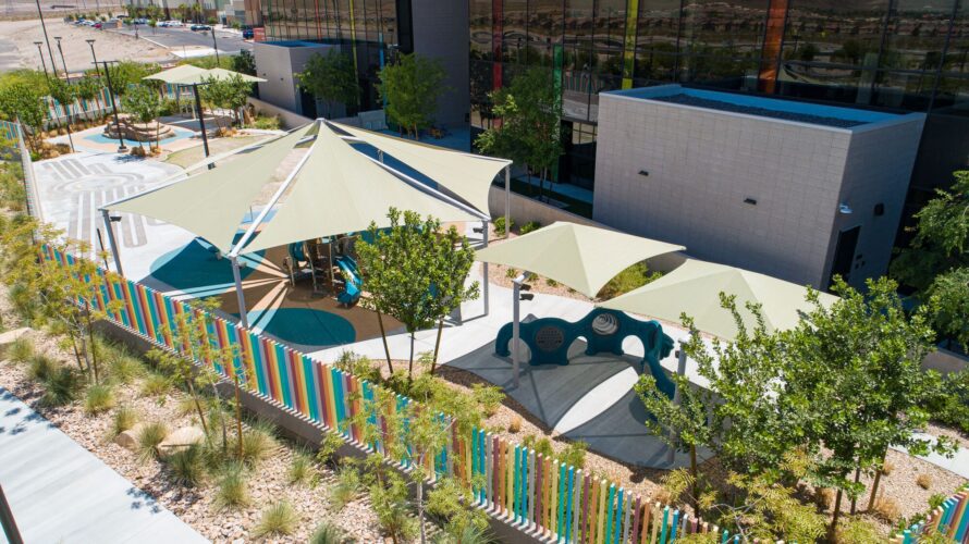 playground equipment underneath shades