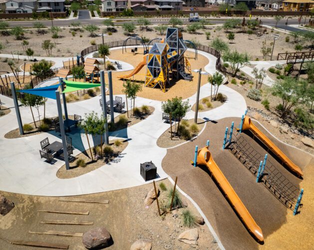 shade and slides at the park