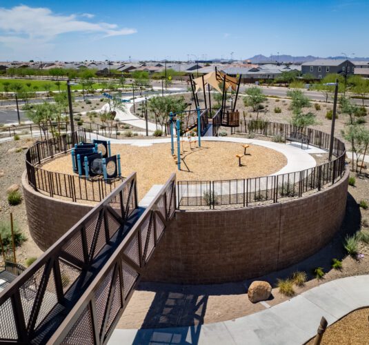 playground equipment on a large circle area