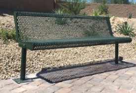 blue bench on sidewalk