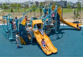 blue and yellow playground structure