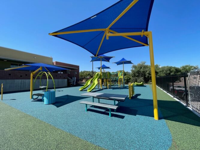 shades covering park equipment and tables