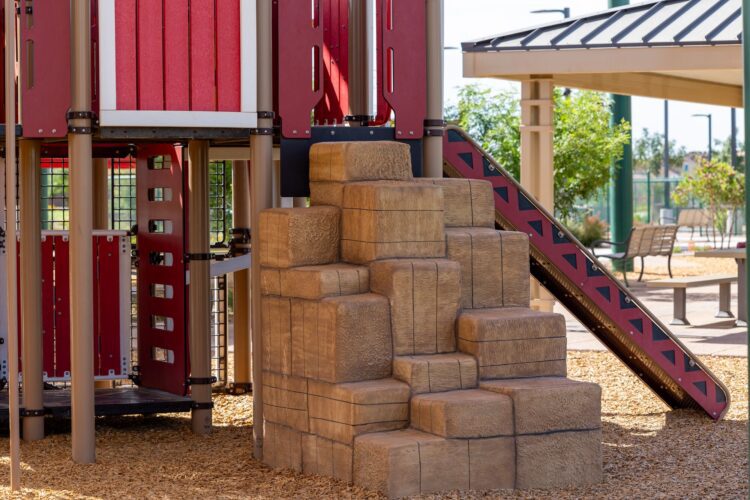 play hay bales to climb