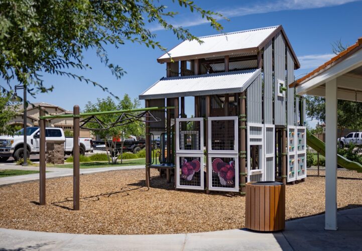 Playground equipment styled as a barn